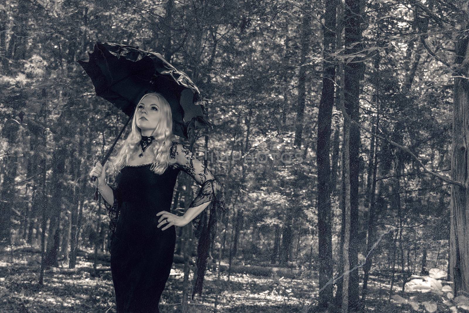 A Lovely Gothic Model Acts In A Forest Environment by actionsports