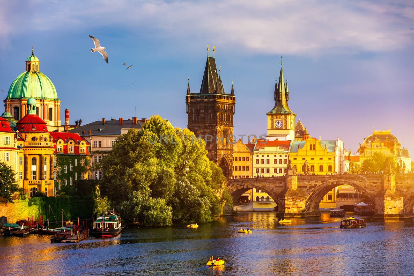 Charles Bridge, Old Town and Old Town Tower of Charles Bridge, Prague, Czech Republic. Prague old town and iconic Charles bridge, Czech Republic. Charles Bridge (Karluv Most) and Old Town Tower.