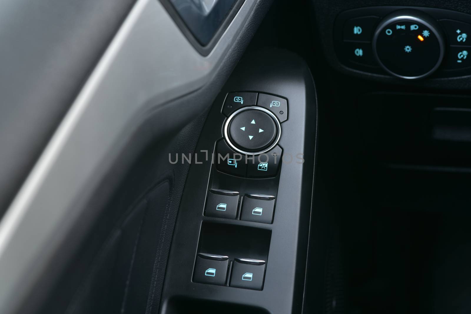 side mirror switch control, car interior detail