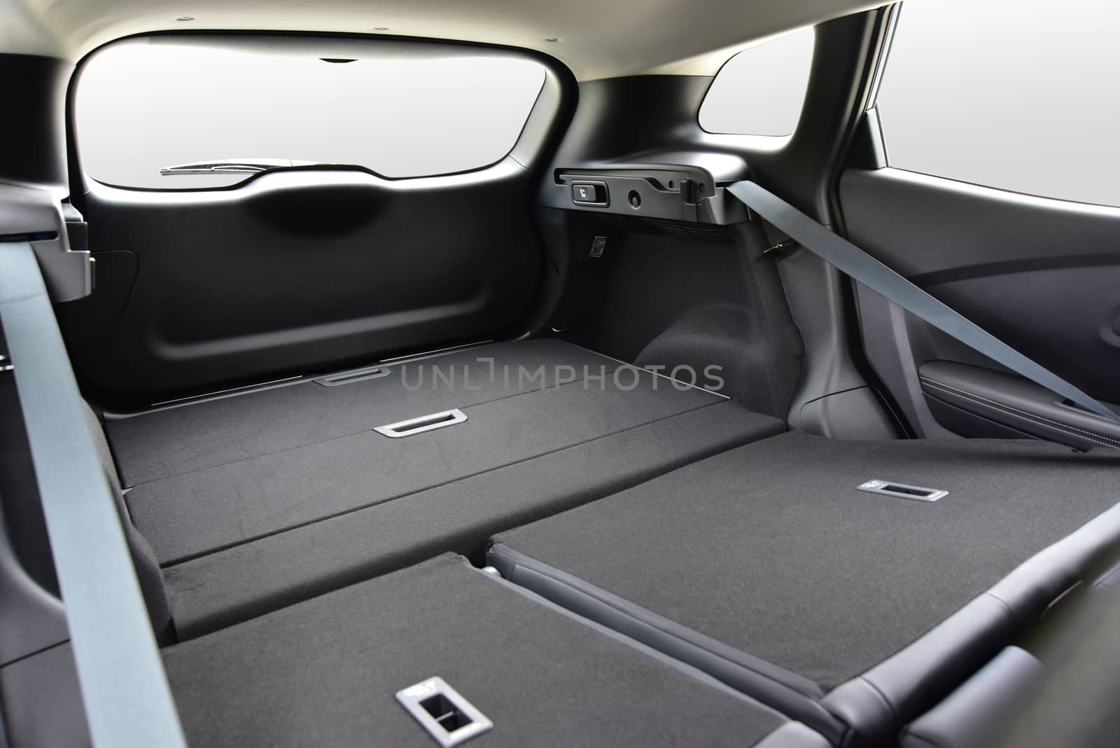 passenger car trunk with rear seats folded