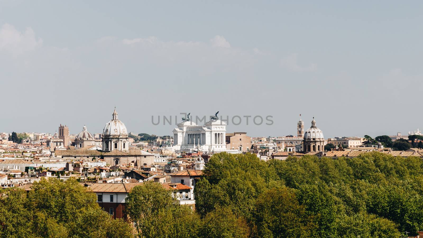 Skyline of Rome, Italy. Panoramic view of Rome architecture and landmark, Rome cityscape. Rome postcard