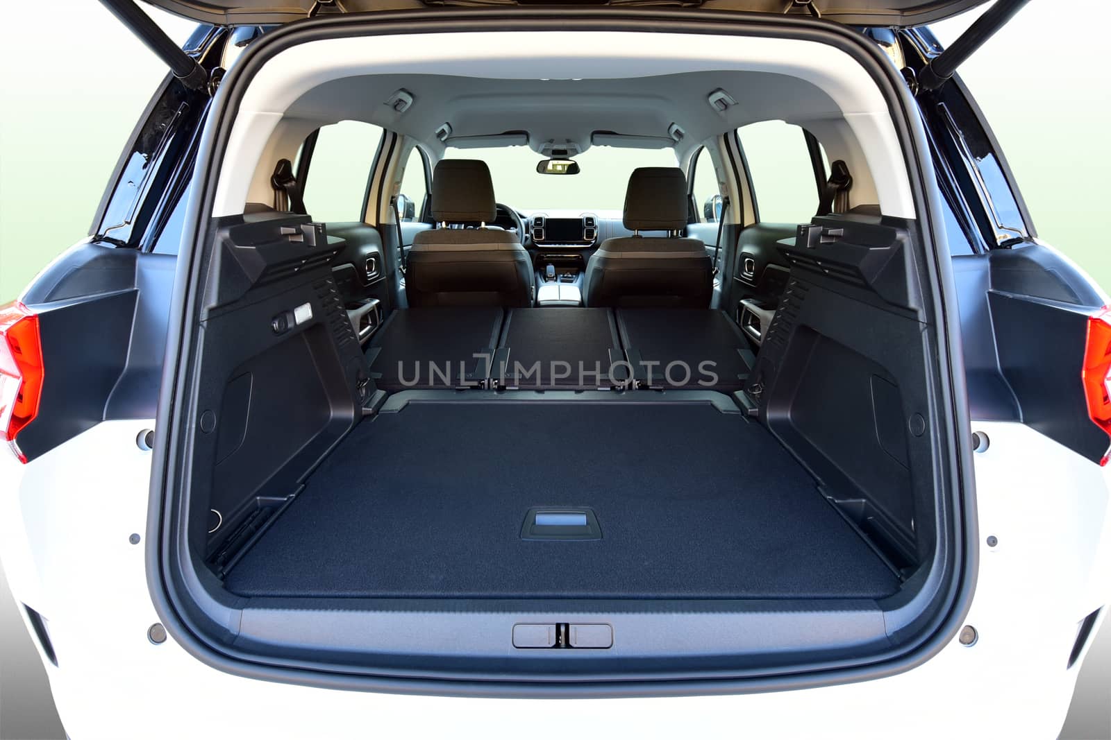 Empty trunk with rear seats folded of the small passenger car