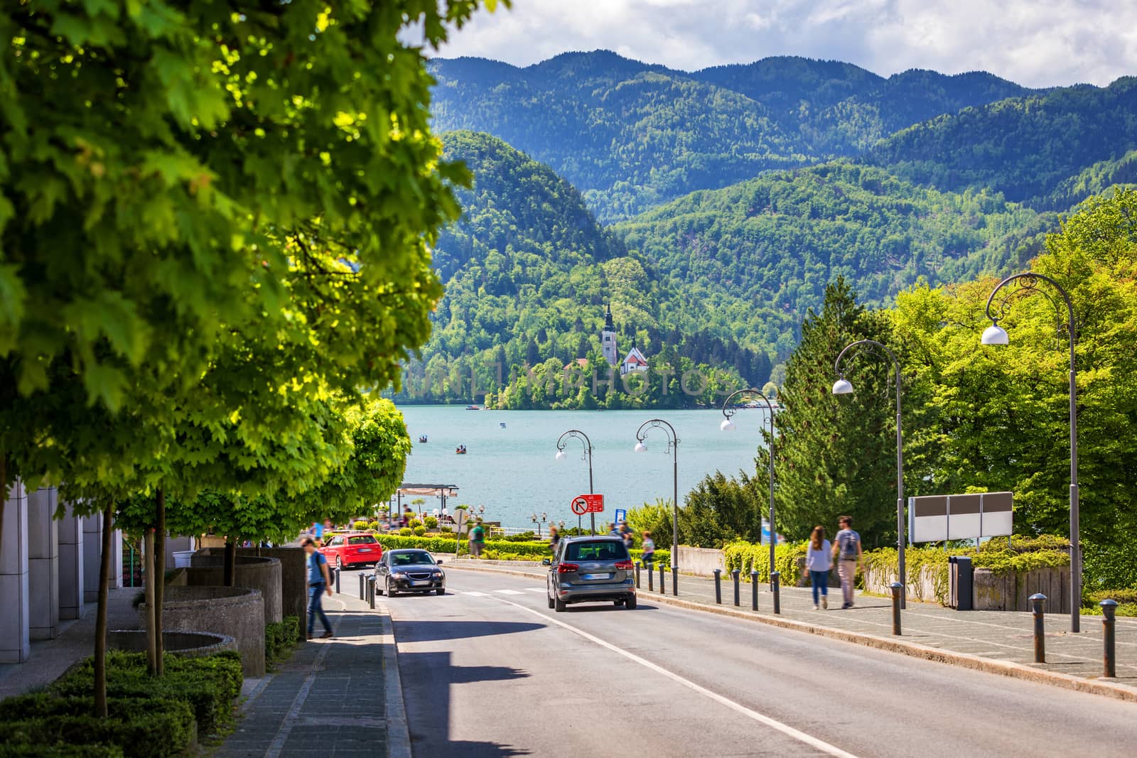 Street with old traditional houses in alpine town, Bled, Slovenia. Street in Bled, Slovenia.