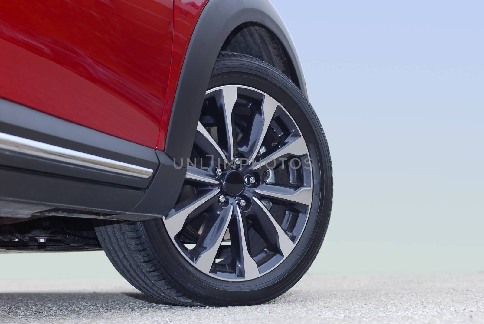 tire and alloy wheel on a passenger car