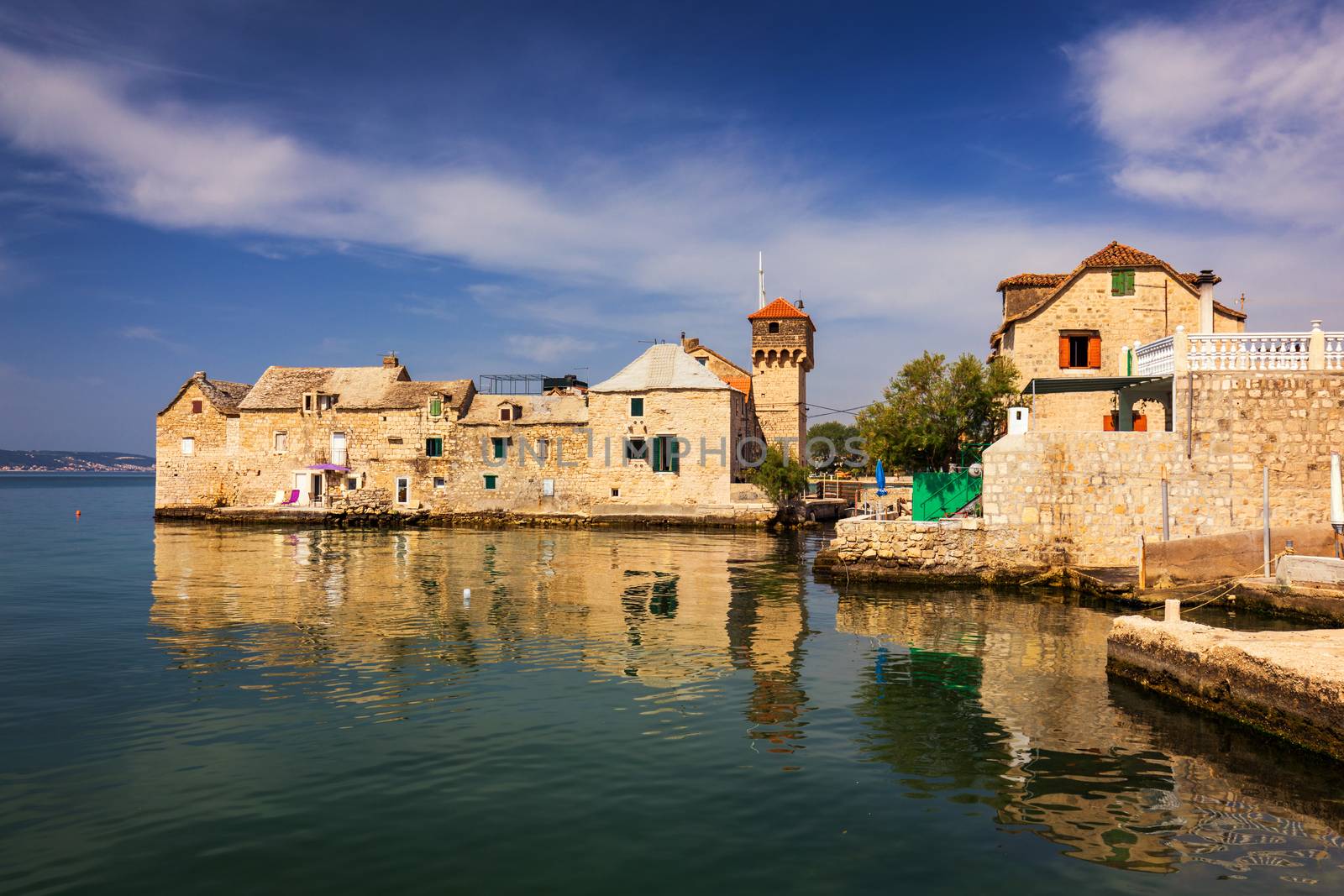 Kastel Gomilica one of seven settlement of town Kastela in Croatia was one of the locations in series Game of Thrones. Historic Kastel Gomilica architecture view near Split, Croatia.