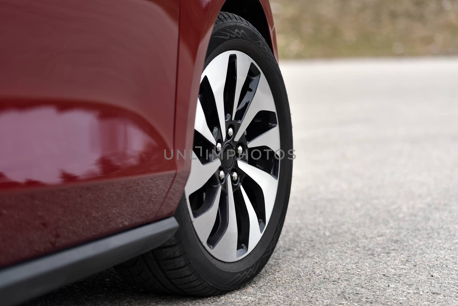 tire and alloy wheel on a passenger car