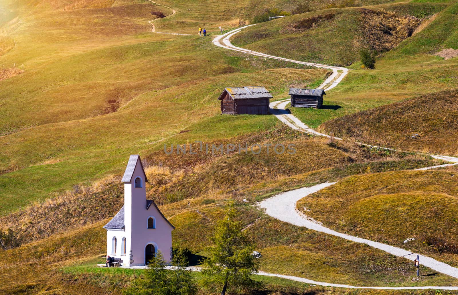 Panoramic view of Dolomite peaks of Pizes da Cir, Passo Gardena at Autumn, South Tyrol, Italy. Gardena Pass, Trentino Alto Adige, Italy. Passo Gardena, alpine pass between Val Badia and Val Gardena.