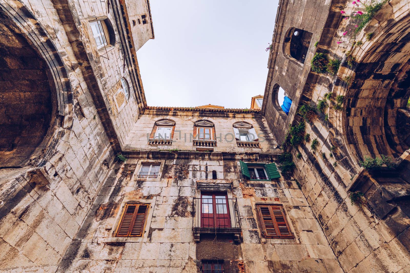 Diocletian's Palace's peristyle in front of Cathedral of Saint Domnius' bell tower in Split, Croatia. Diocletian palace UNESCO world heritage site in Split, Dalmatia, Croatia.