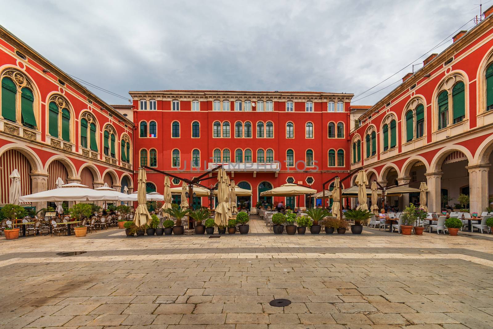 Street in Split historical center, Croatia. Beautiful square of the old town of Split in Croatia. Old stone street of Split historic city, Dalmatia, Croatia