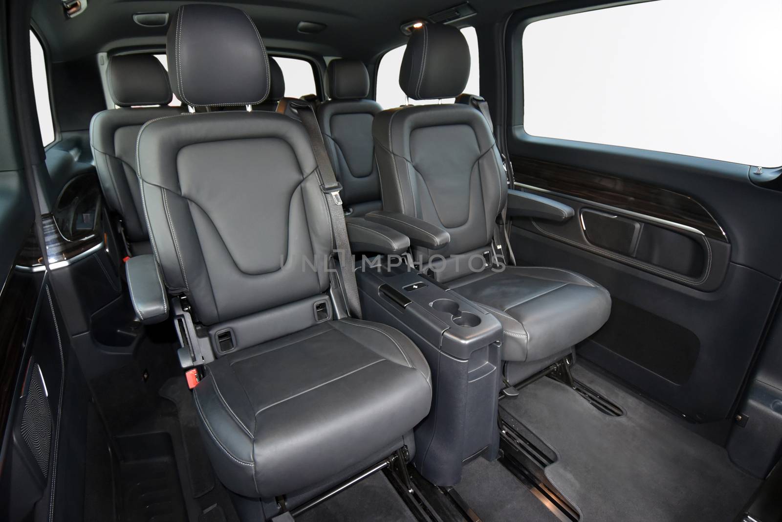 Interior of luxury minivan with interior details