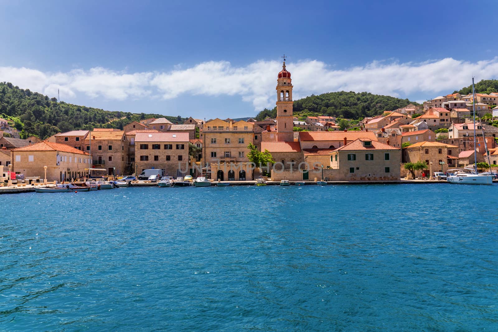 Pucisca is small town on Island of Brac, popular touristic destination on Adriatic sea, Croatia. Pucisca town Island of Brac. Adriatic coast town Pucisca.