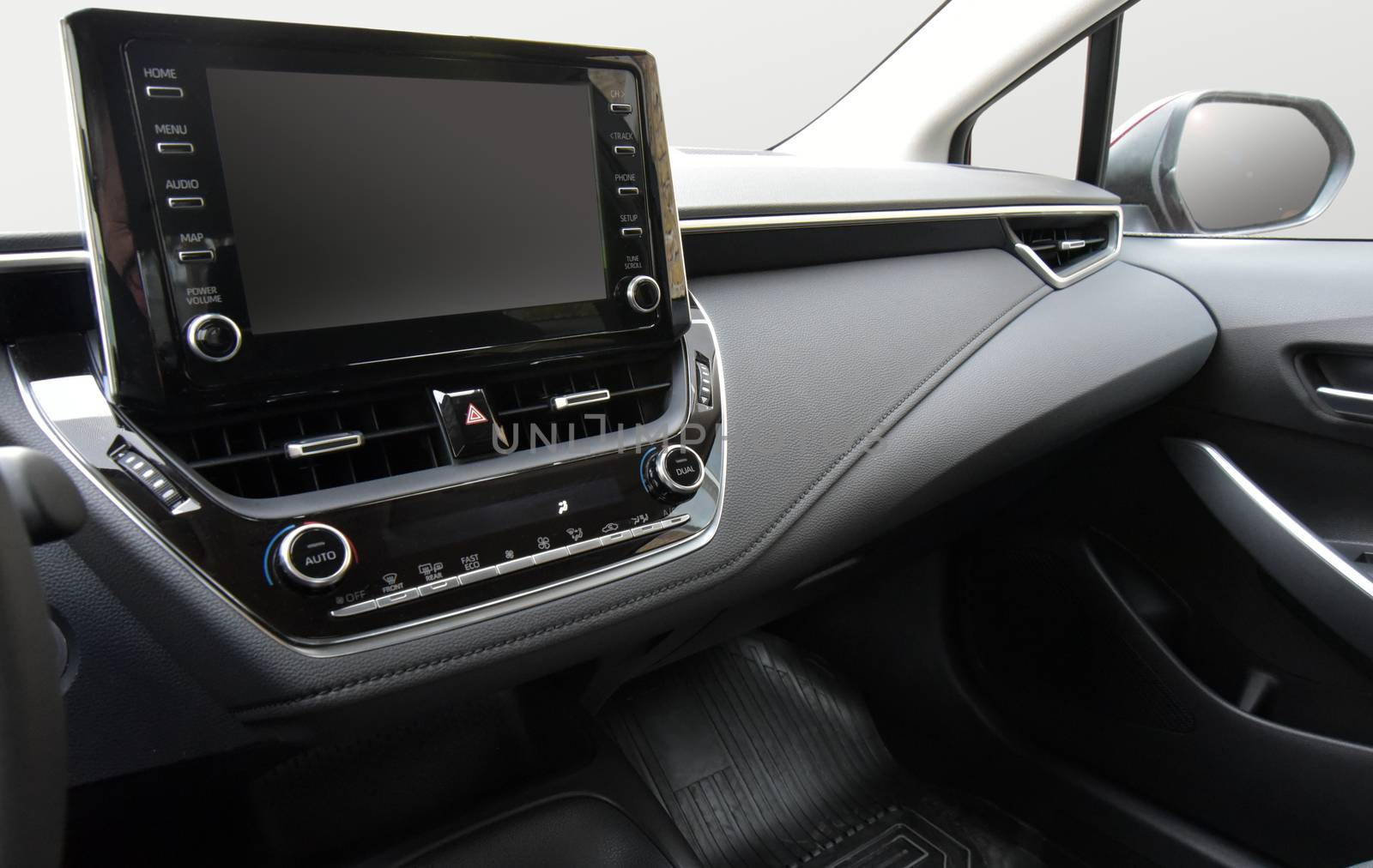 Modern car dashboard. Screen multimedia system. Interior detail