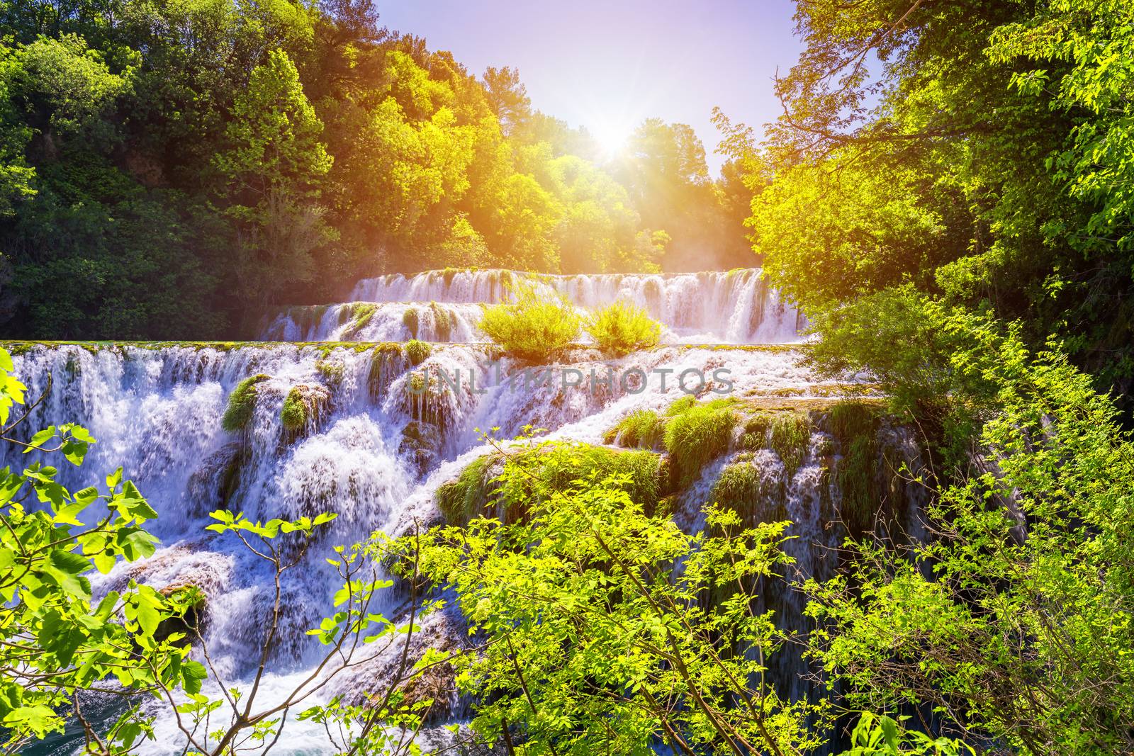 Beautiful Skradinski Buk Waterfall In Krka National Park, Dalmatia, Croatia, Europe. The magical waterfalls of Krka National Park, Split. An incredible place to visit near Split, Croatia.