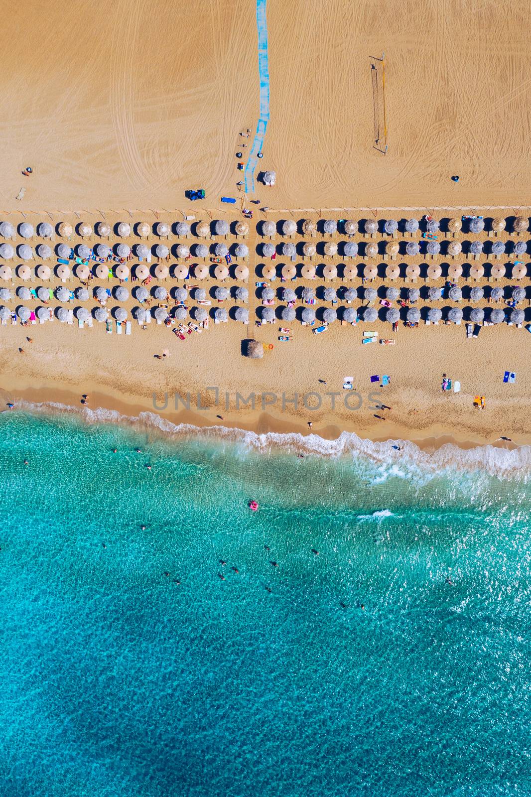 Aerial shot of beautiful turquoise beach Falasarna (Falassarna) in Crete, Greece. View of famous paradise sandy deep turquoise beach of Falasarna (Falassarna) in North West, Crete island, Greece.