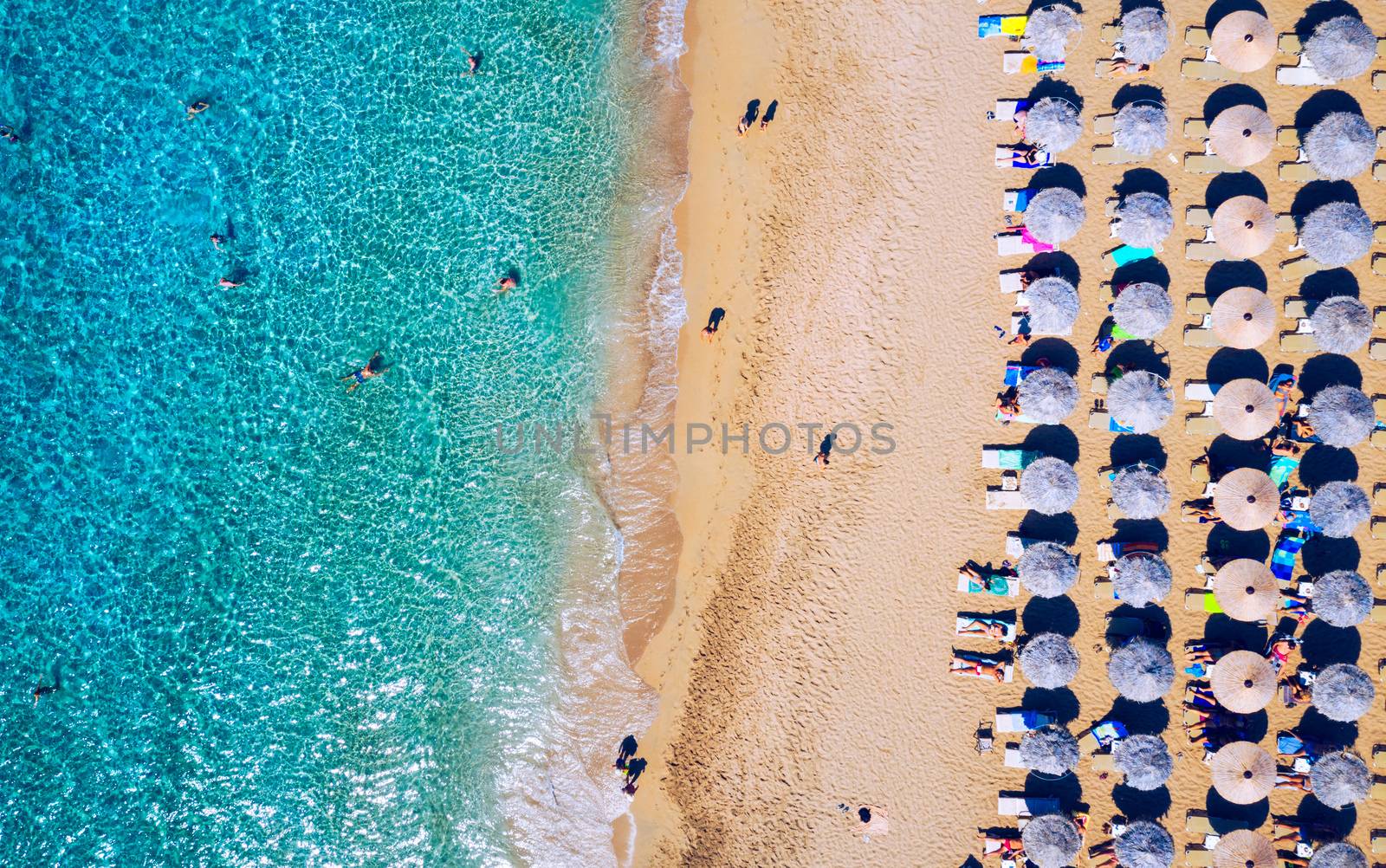 Aerial shot of beautiful turquoise beach Falasarna (Falassarna) in Crete, Greece. View of famous paradise sandy deep turquoise beach of Falasarna (Falassarna) in North West, Crete island, Greece.