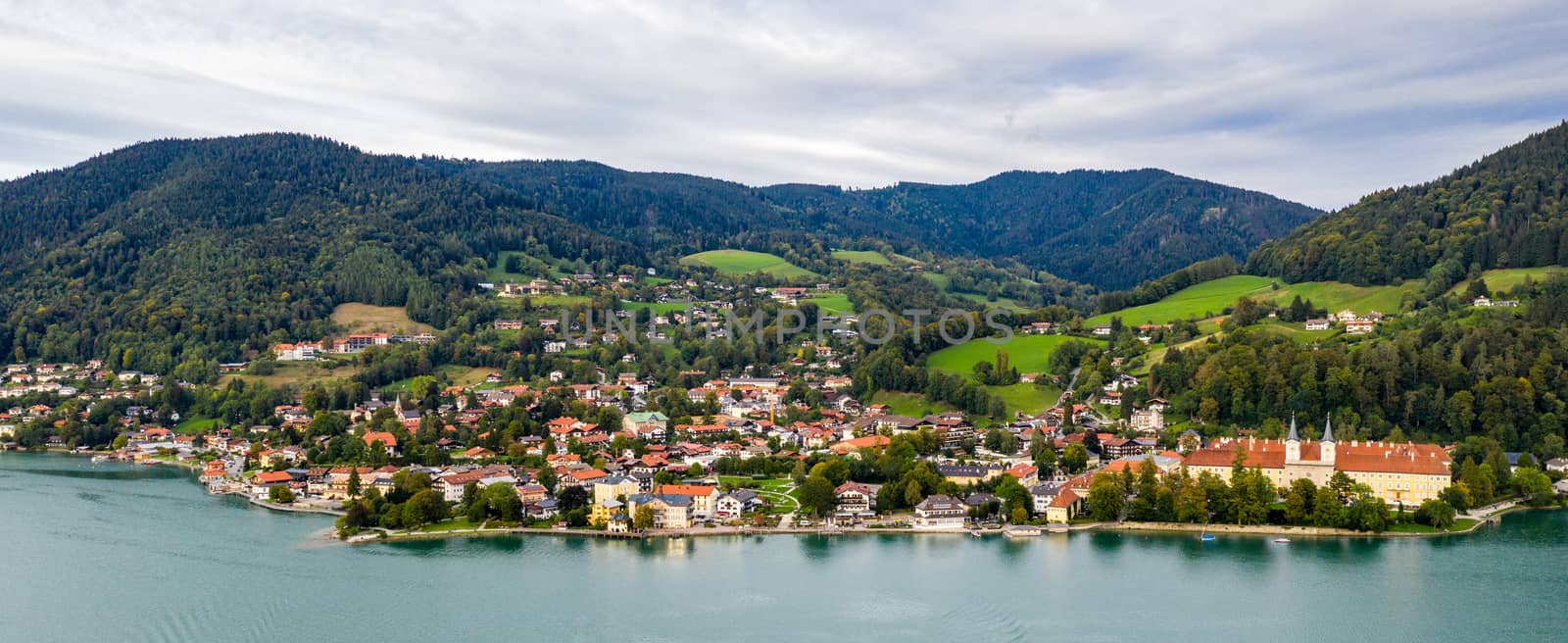 Tegernsee, Germany. Lake Tegernsee in Rottach-Egern (Bavaria), Germany near the Austrian border. Aerial view of the lake "Tegernsee" in the Alps of Bavaria. Bad Wiessee. Tegernsee lake in Bavaria. 