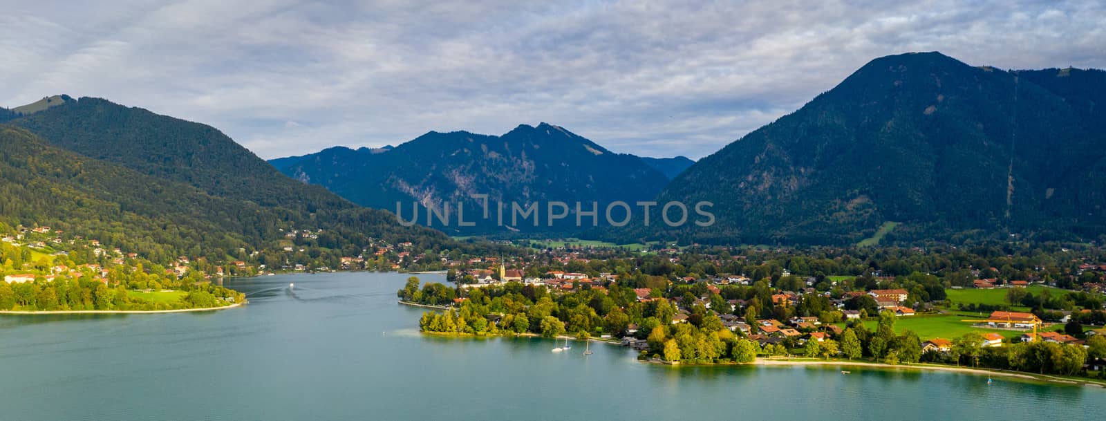 Tegernsee, Germany. Lake Tegernsee in Rottach-Egern (Bavaria), Germany near the Austrian border. Aerial view of the lake "Tegernsee" in the Alps of Bavaria. Bad Wiessee. Tegernsee lake in Bavaria. 