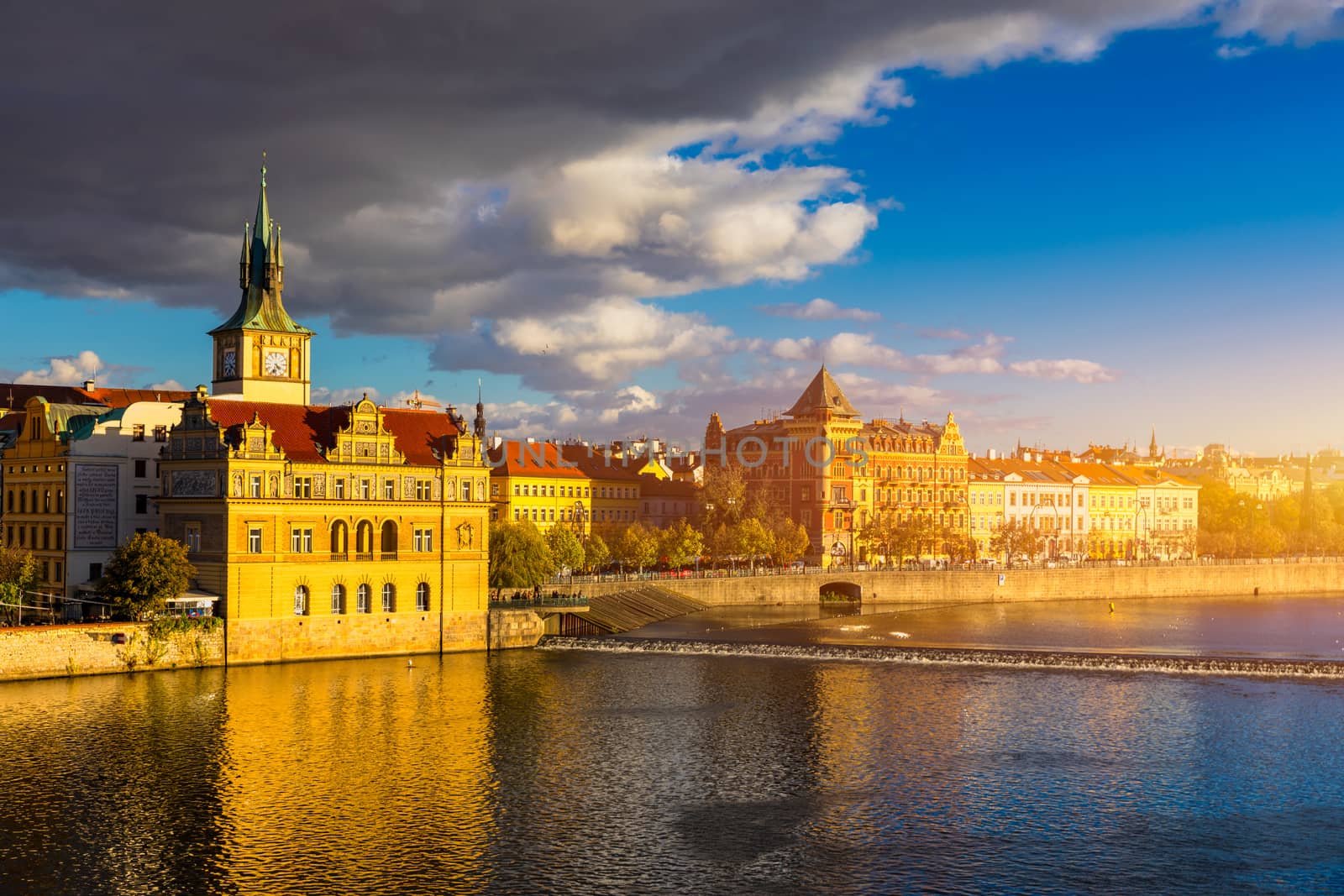 Charles Bridge in Prague in Czechia. Prague, Czech Republic. Charles Bridge (Karluv Most) and Old Town Tower. Vltava River and Charles Bridge. Concept of world travel, sightseeing and tourism.