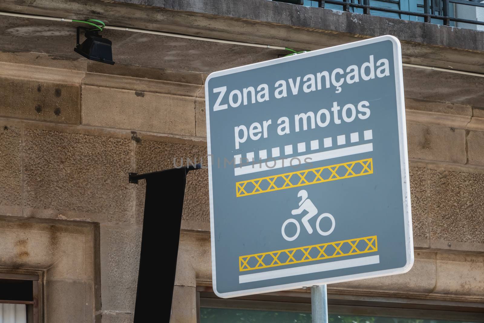 road sign indicating a zone reserved for motorcycles in Barcelona, Spain