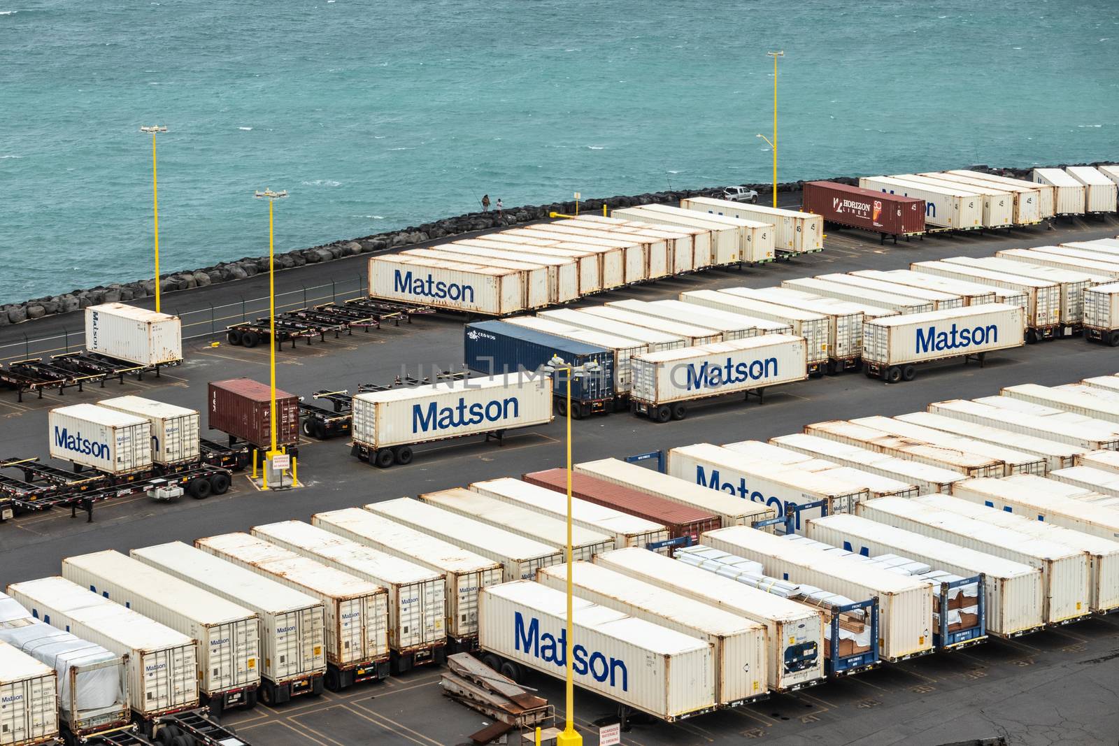 Closeup of Matson container yard in harbor of Kahului, Maui, Haw by Claudine