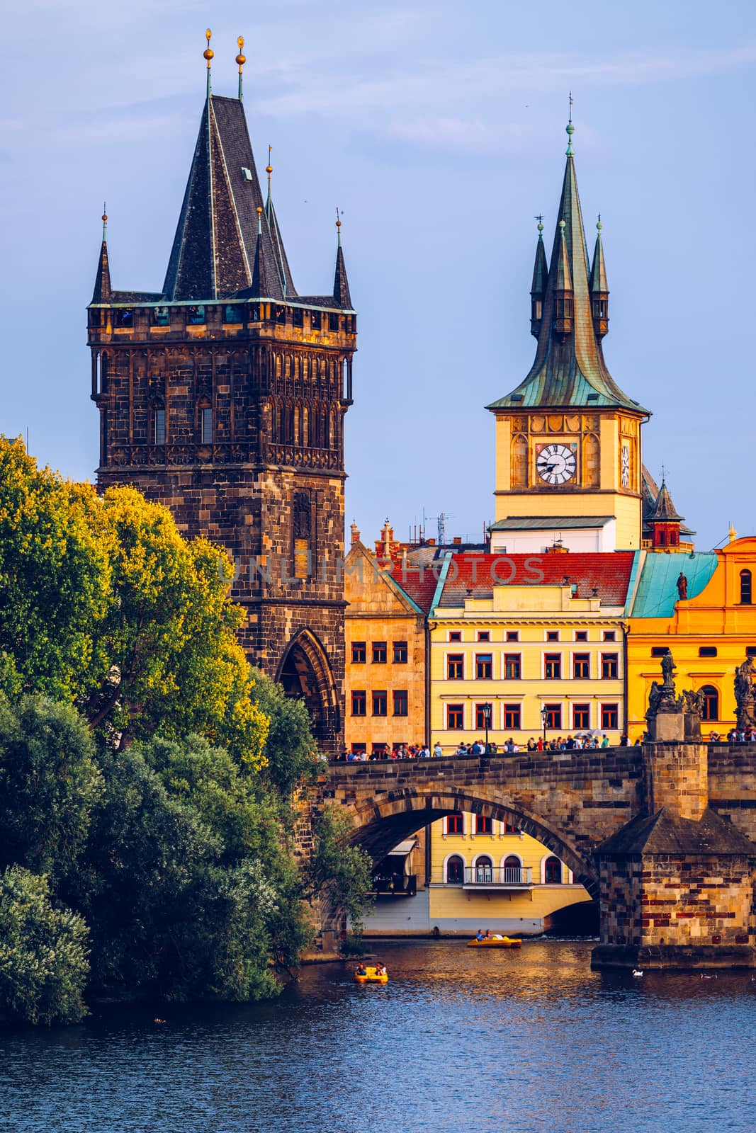 Charles Bridge, Old Town and Old Town Tower of Charles Bridge, Prague, Czech Republic. Prague old town and iconic Charles bridge, Czech Republic. Charles Bridge (Karluv Most) and Old Town Tower.