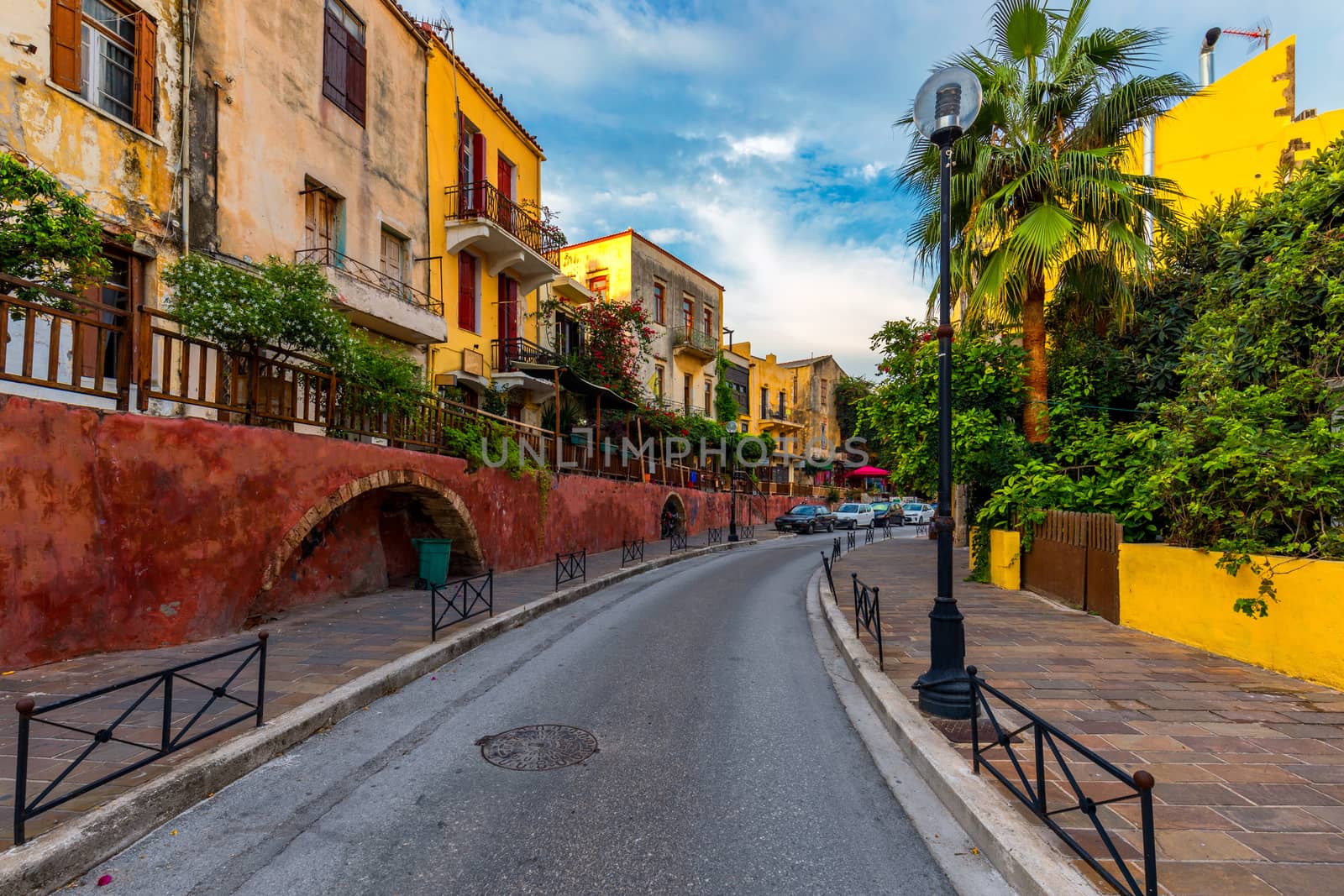 Street in the old town of Chania, Crete, Greece. Charming streets of Greek islands, Crete. Beautiful street in Chania, Crete island, Greece. Summer landscape. Chania old street of Crete island Greece.