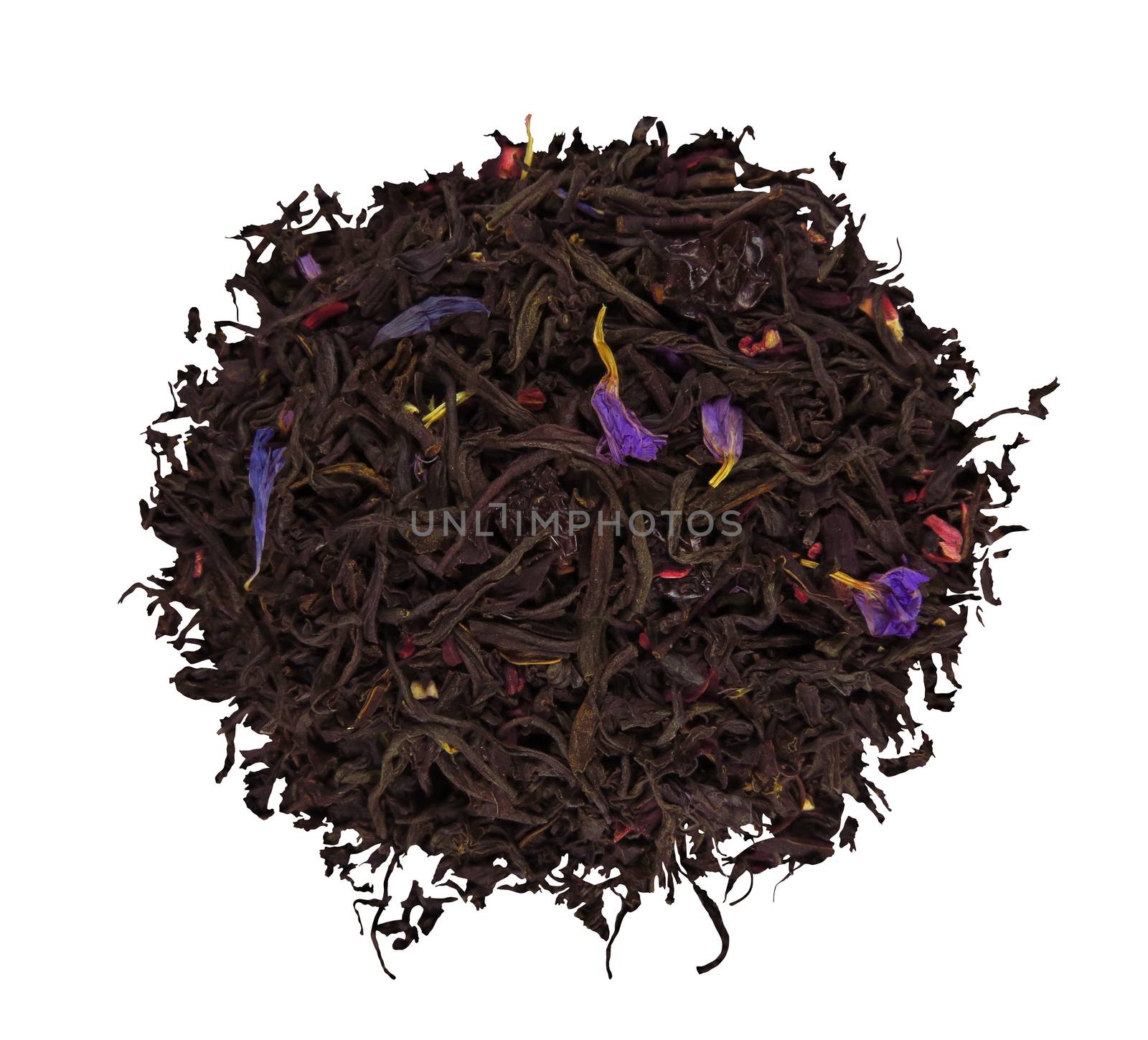 A pile of dried barberry tea leaves isolated on white. Clipping Path included.