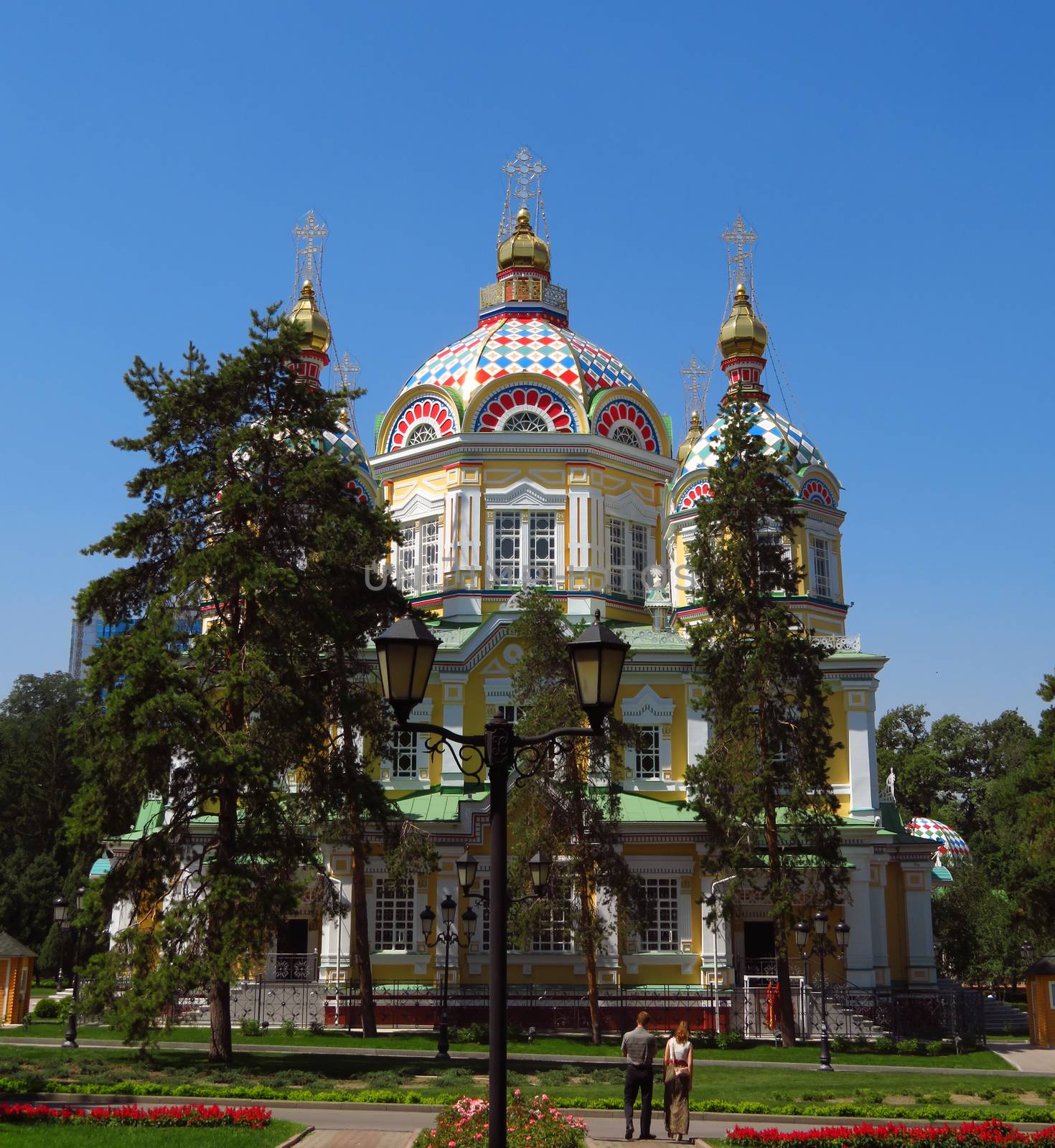 Almaty, Kazakhstan - August 11, 2019: Ascension Cathedral in Panfilov Park of Almaty, Kazakhstan