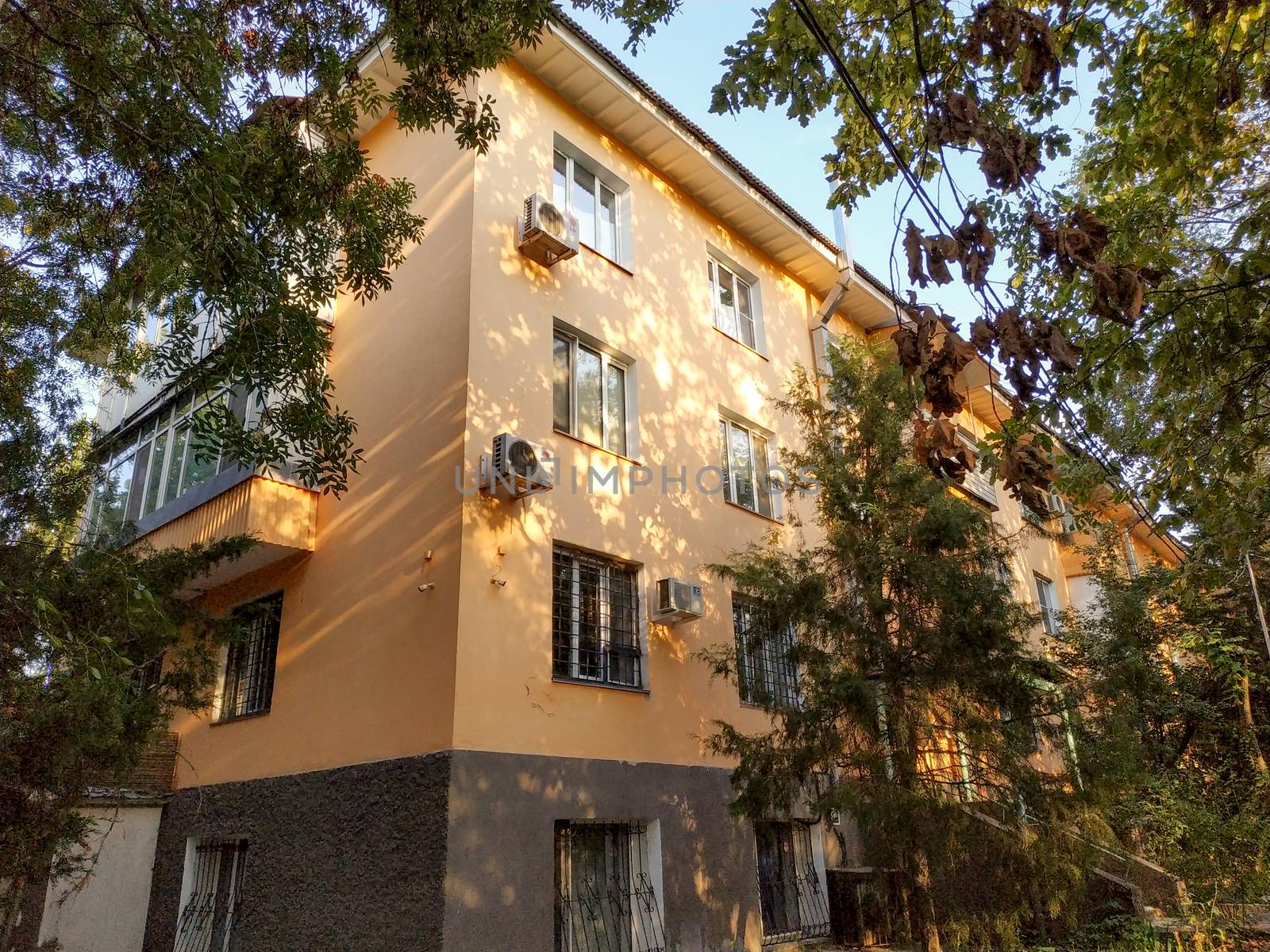 Almaty, Kazakhstan - August 28, 2019: Old houses along Nazarbayev street built in the middle of the 20th century