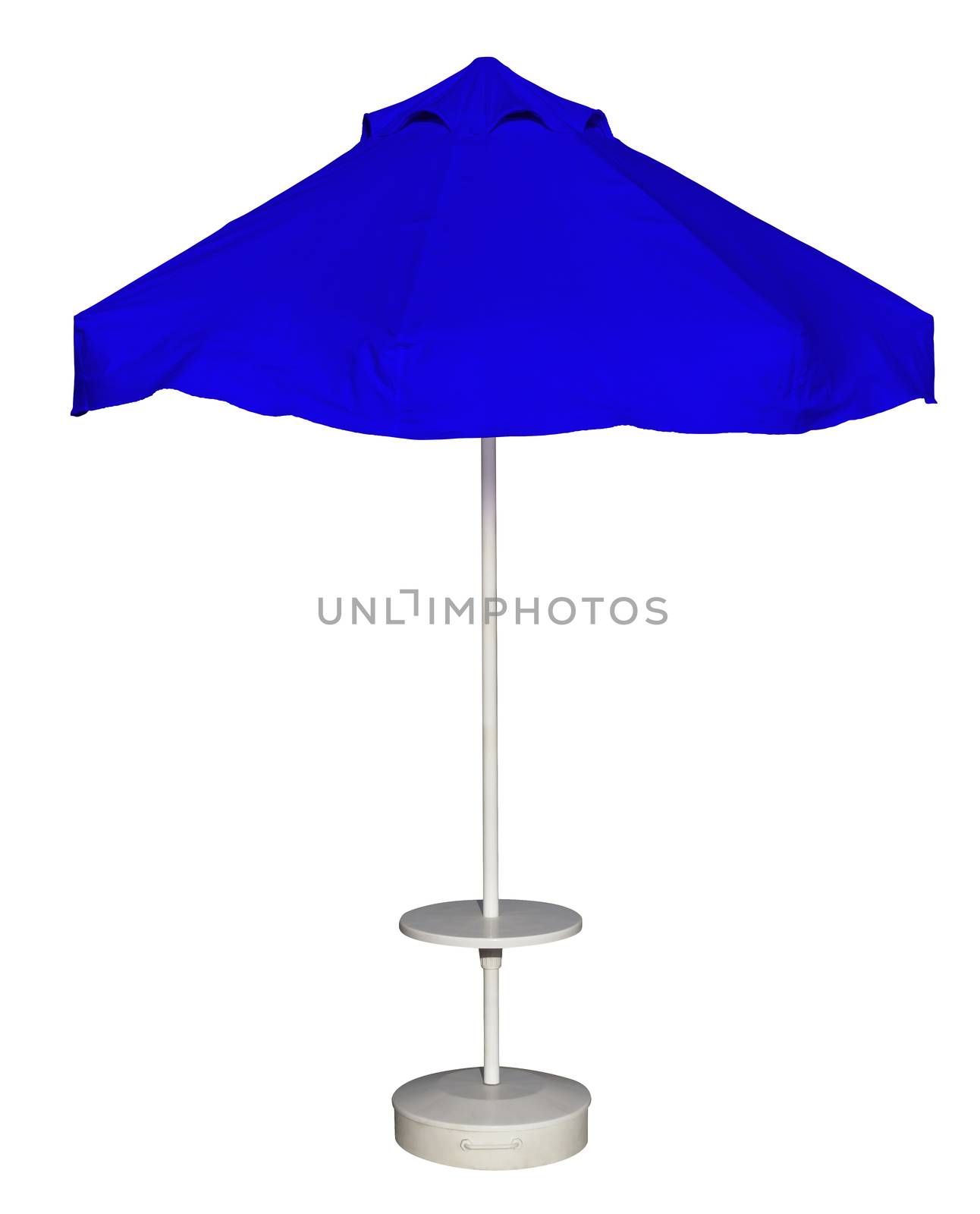 Blue beach umbrella isolated. Clipping path included.