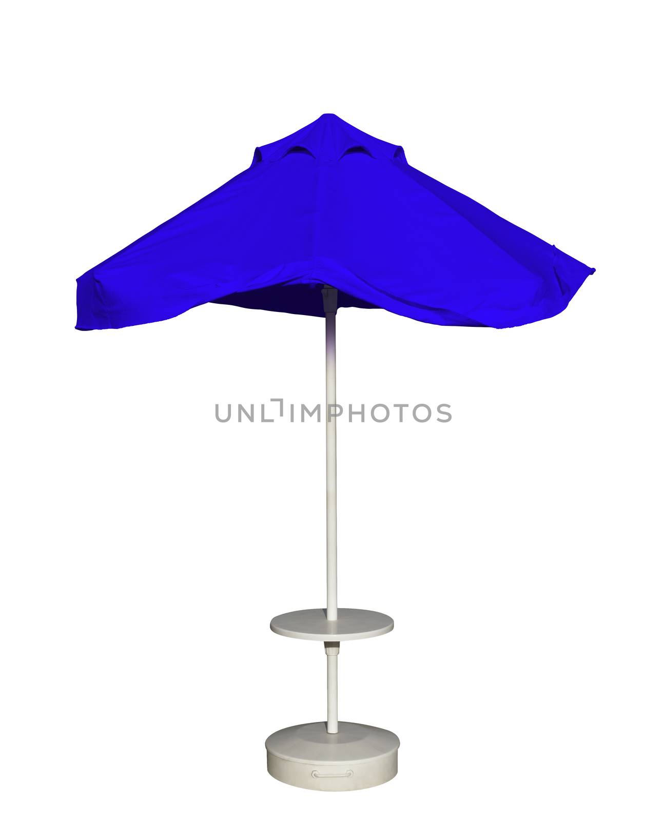 Blue beach umbrella isolated. Clipping path included.