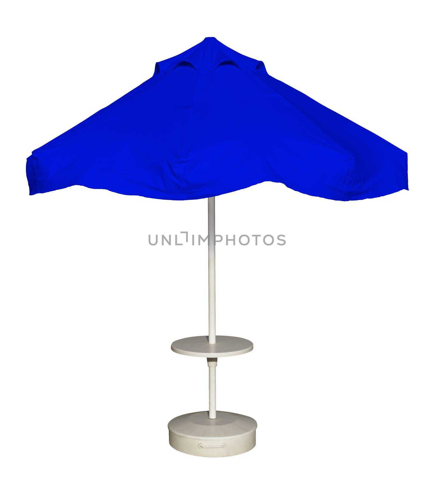 Blue beach umbrella isolated. Clipping path included.