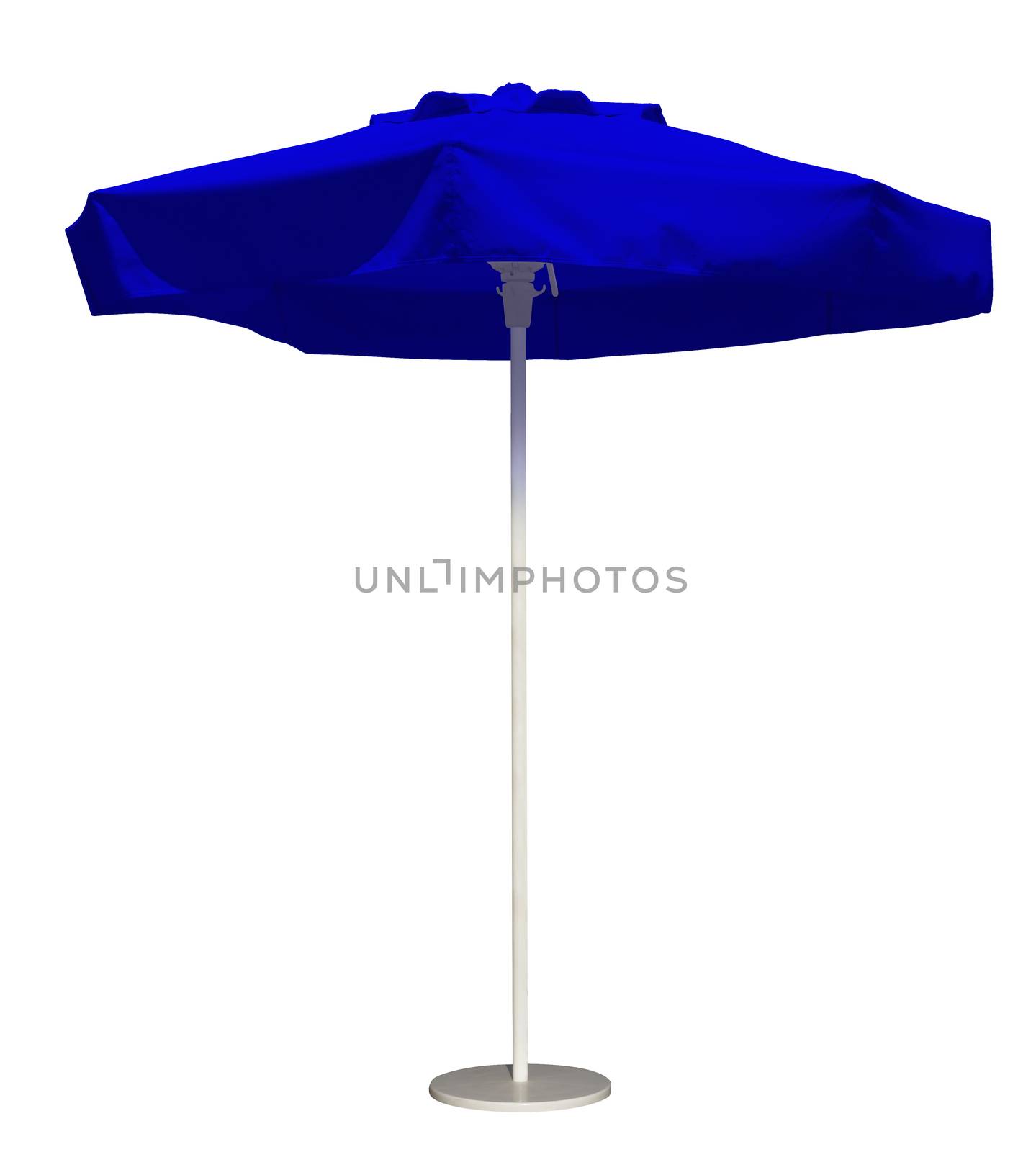 Blue beach umbrella isolated. Clipping path included.