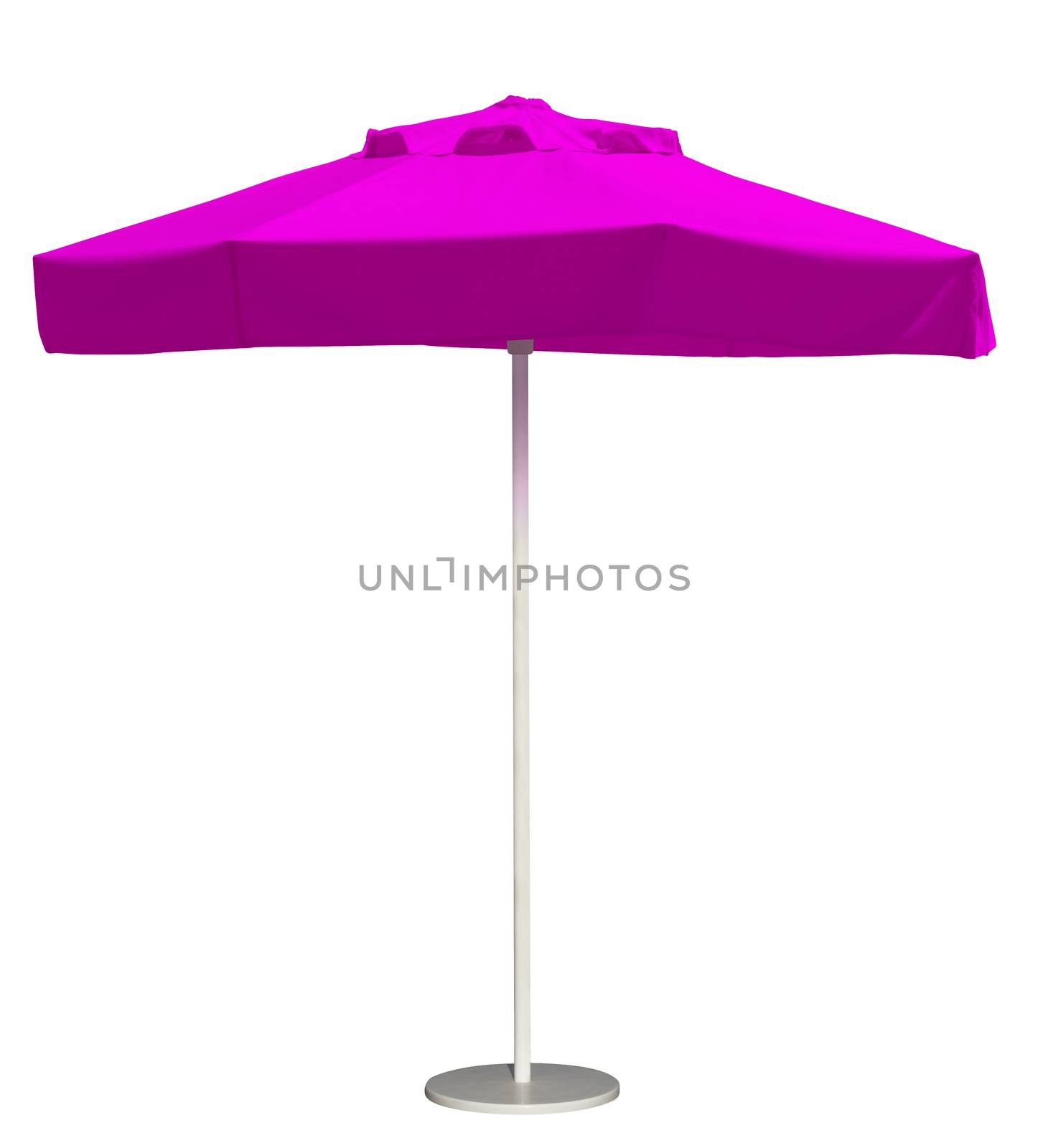 Pink beach umbrella isolated. Clipping path included.