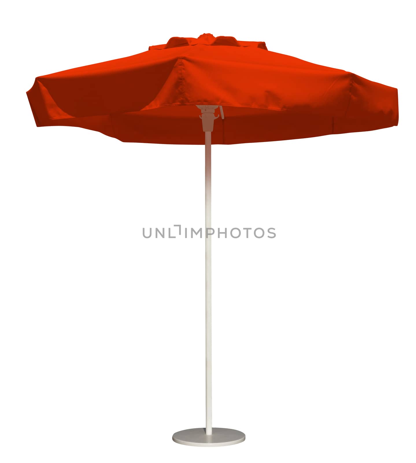 Red beach umbrella isolated. Clipping path included.