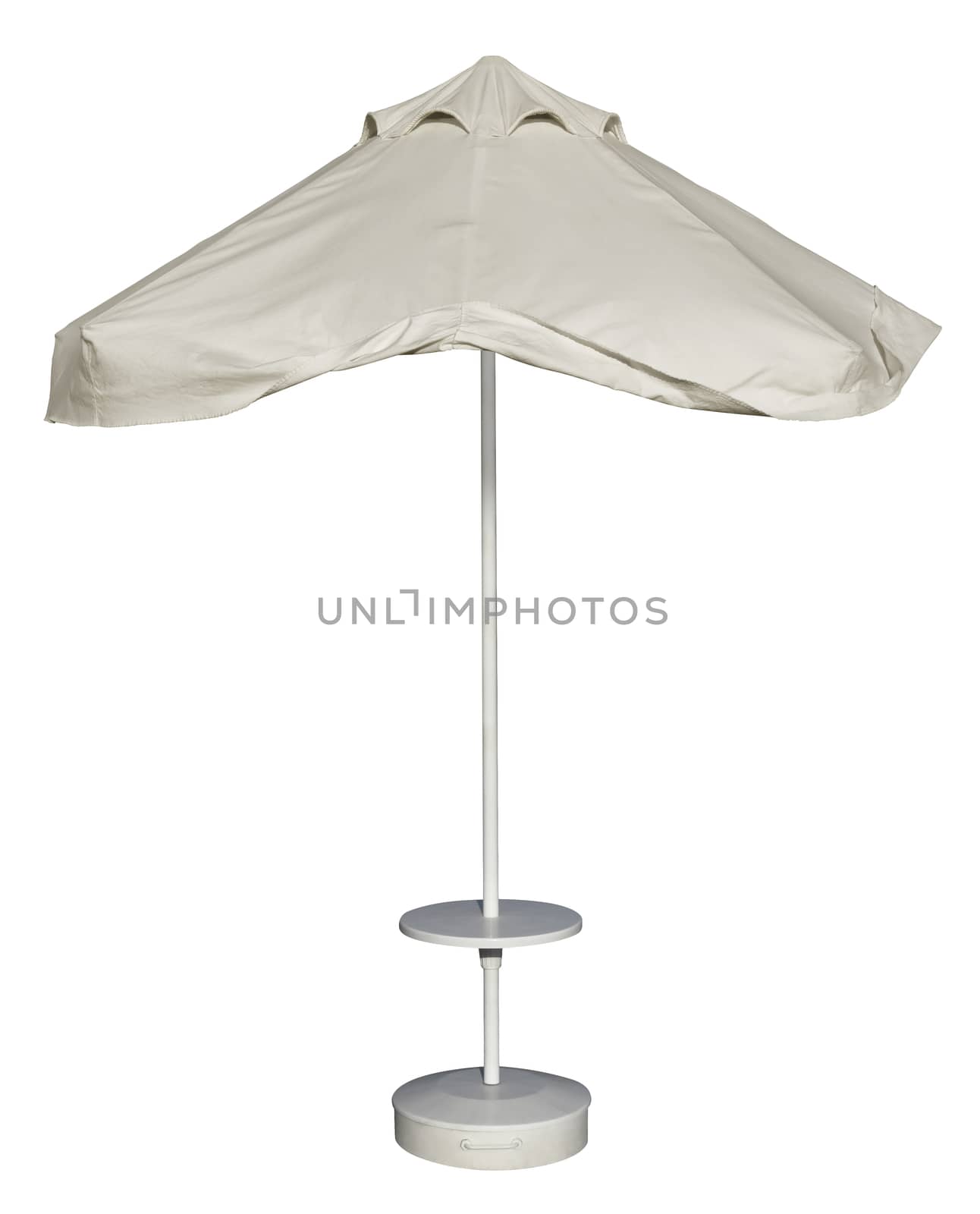 White beach umbrella isolated. Clipping path included.