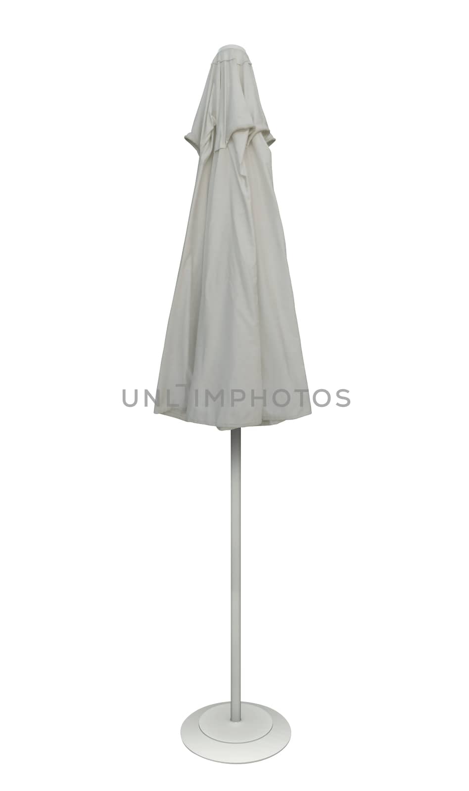 White beach umbrella isolated. Clipping path included.