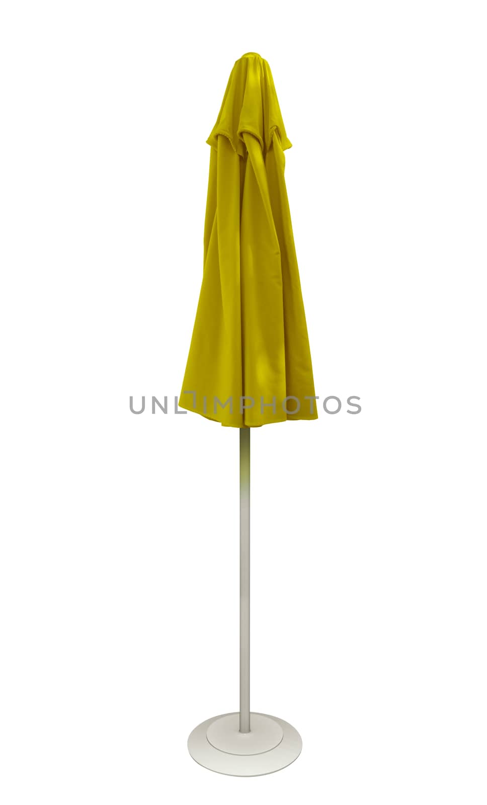 Yellow beach umbrella isolated. Clipping path included.
