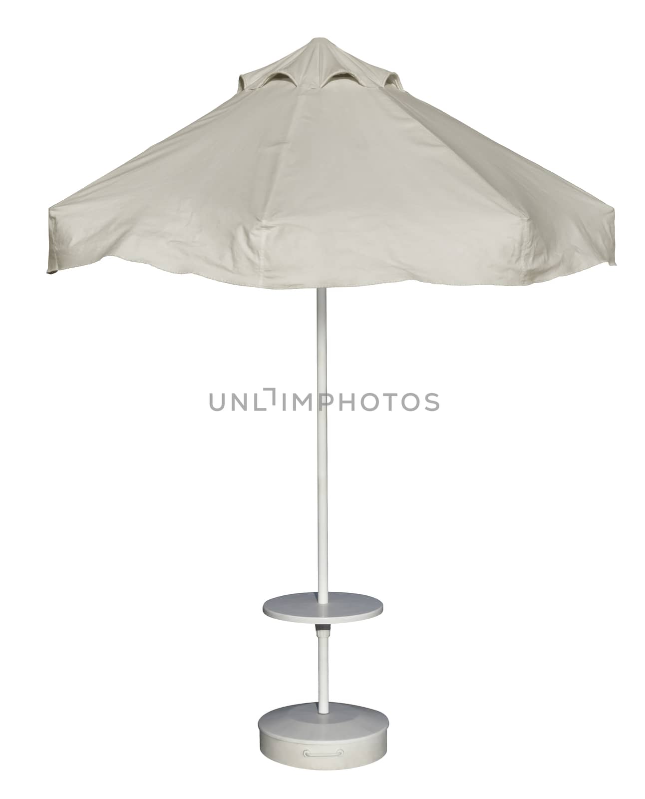 White beach umbrella isolated. Clipping path included.