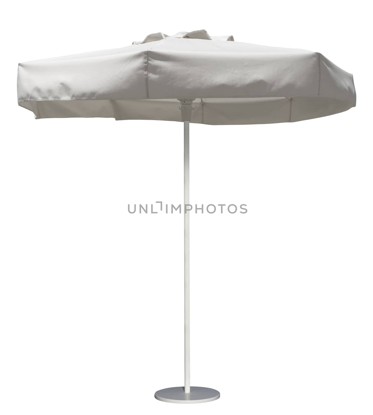 White beach umbrella isolated. Clipping path included.