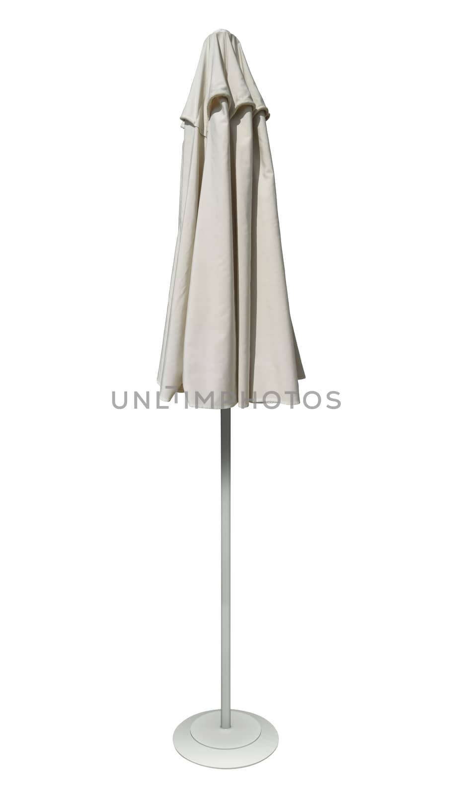 White beach umbrella isolated. Clipping path included.