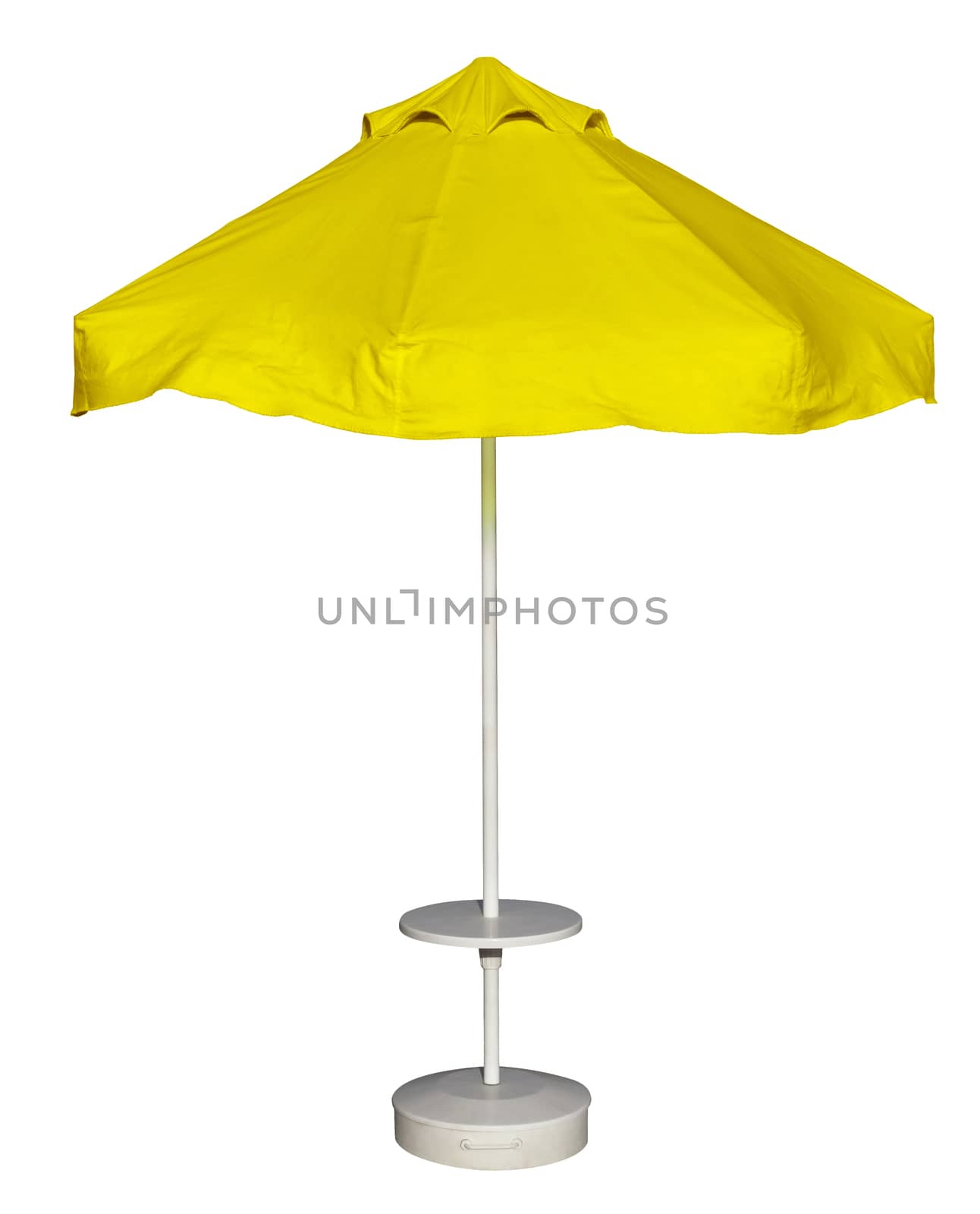 Yellow beach umbrella isolated. Clipping path included.