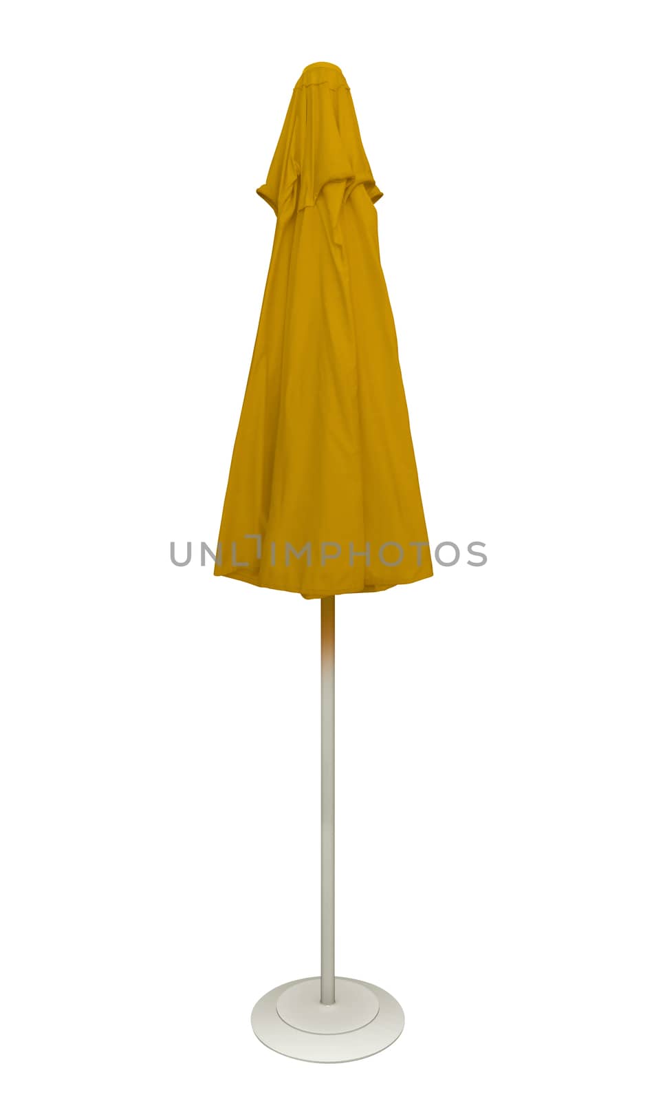 Yellow beach umbrella isolated. Clipping path included.