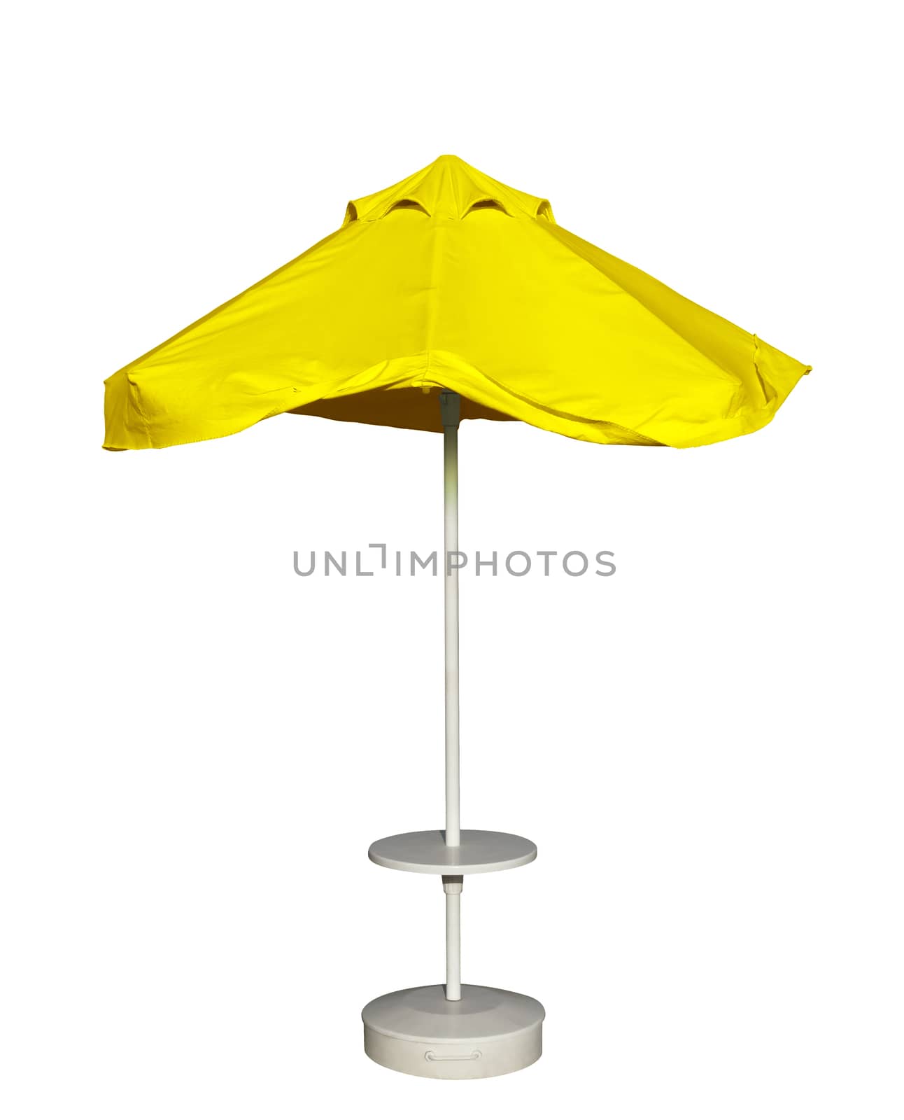 Yellow beach umbrella isolated. Clipping path included.