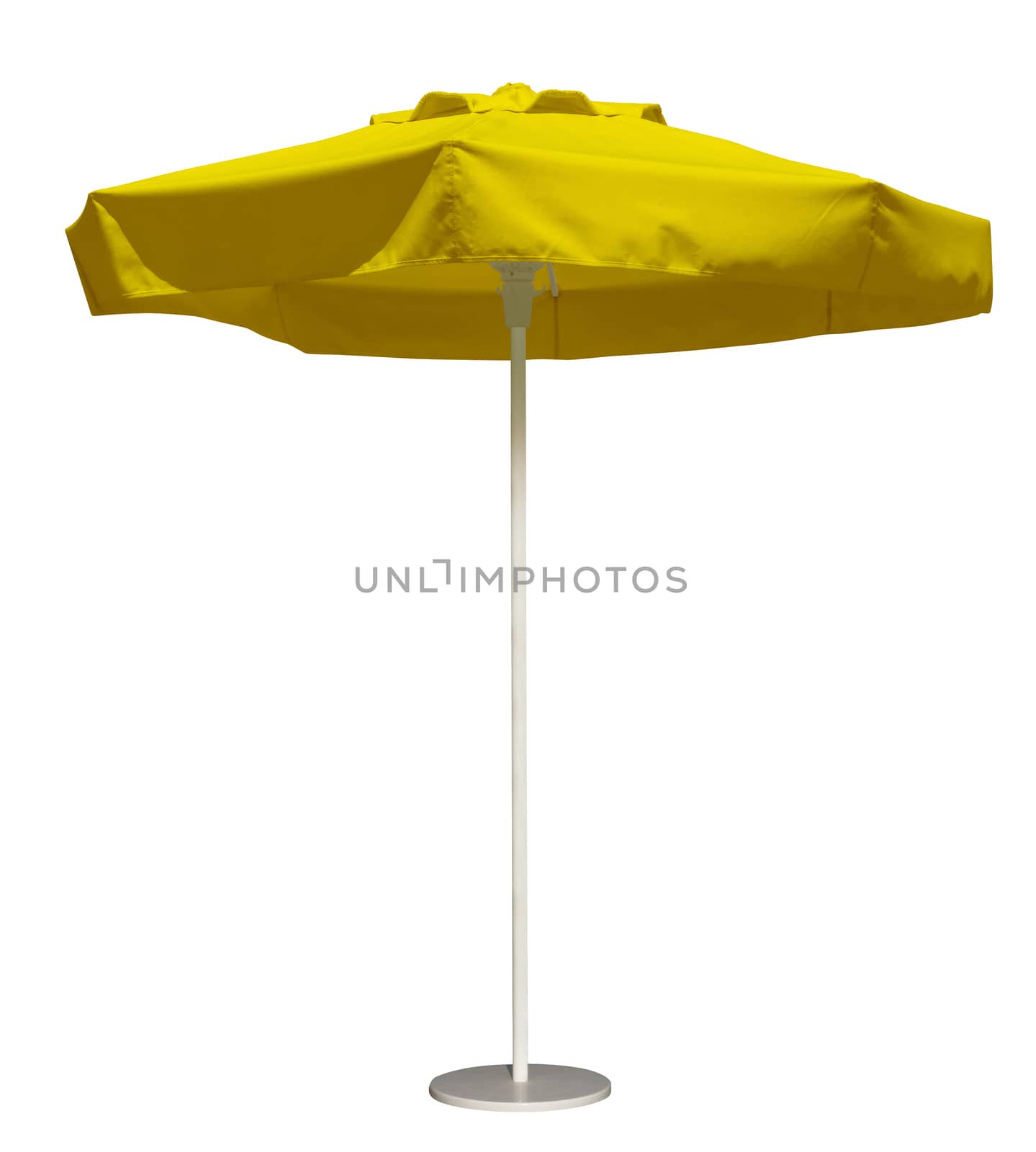 Yellow beach umbrella isolated. Clipping path included.