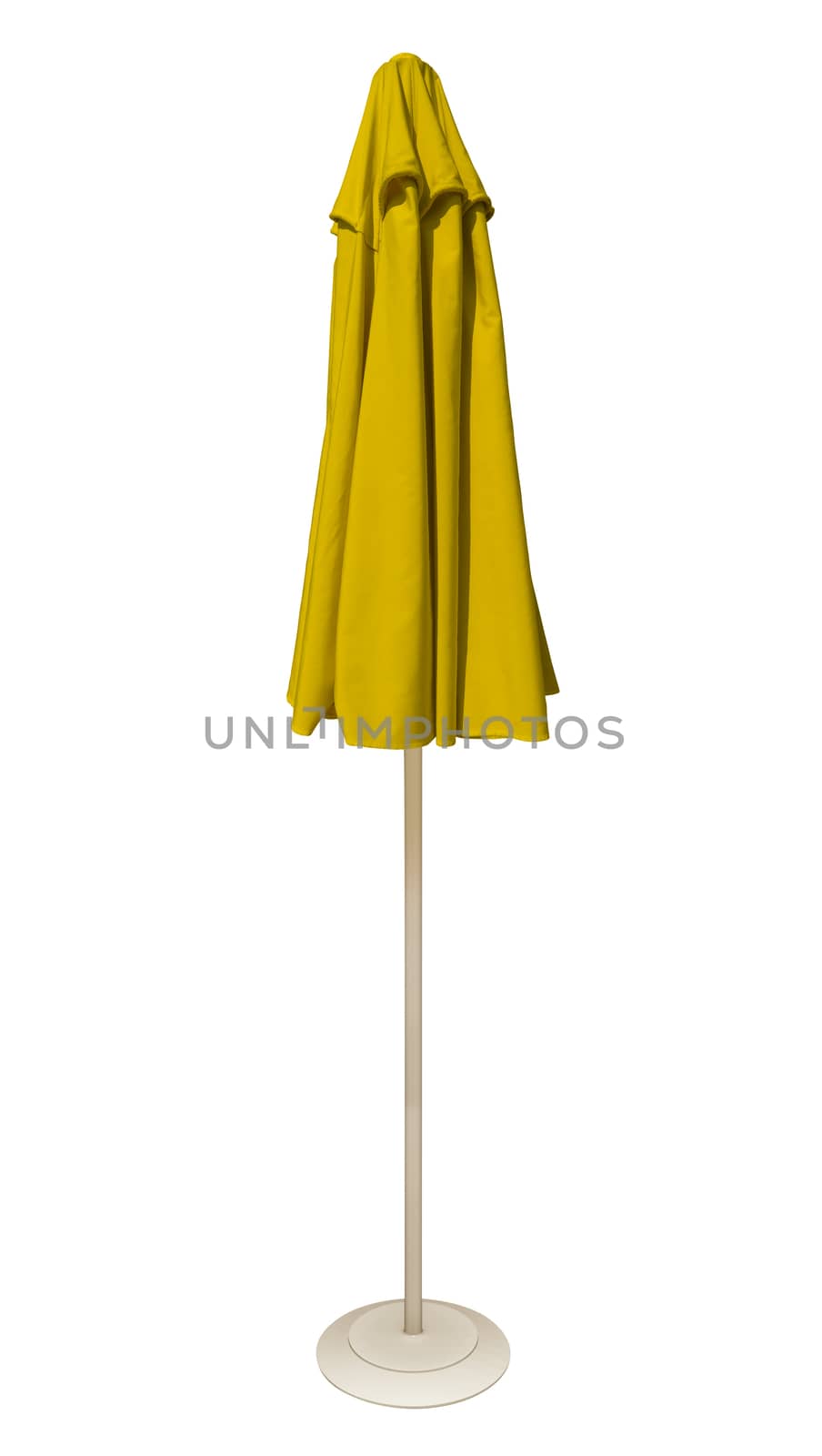Yellow beach umbrella isolated. Clipping path included.