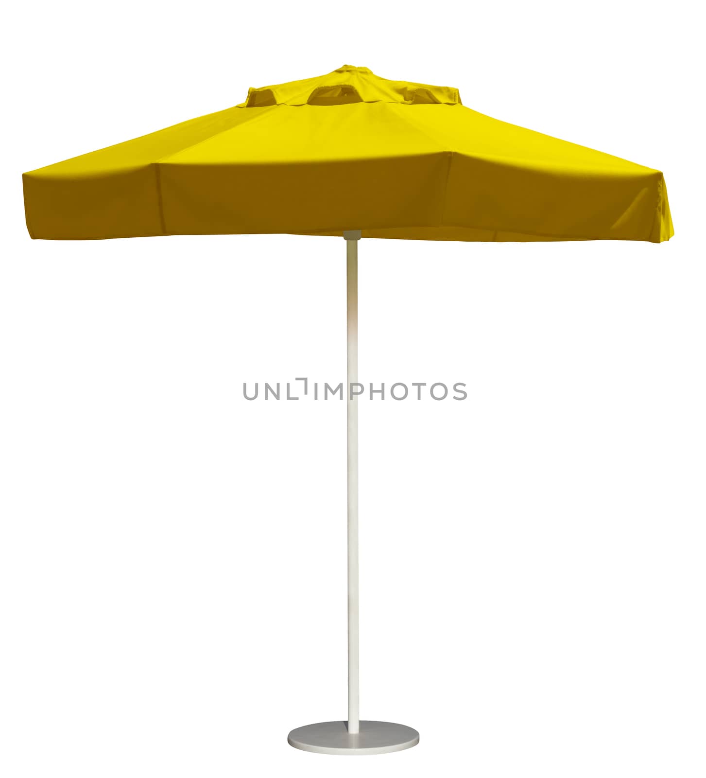 Yellow beach umbrella isolated. Clipping path included.
