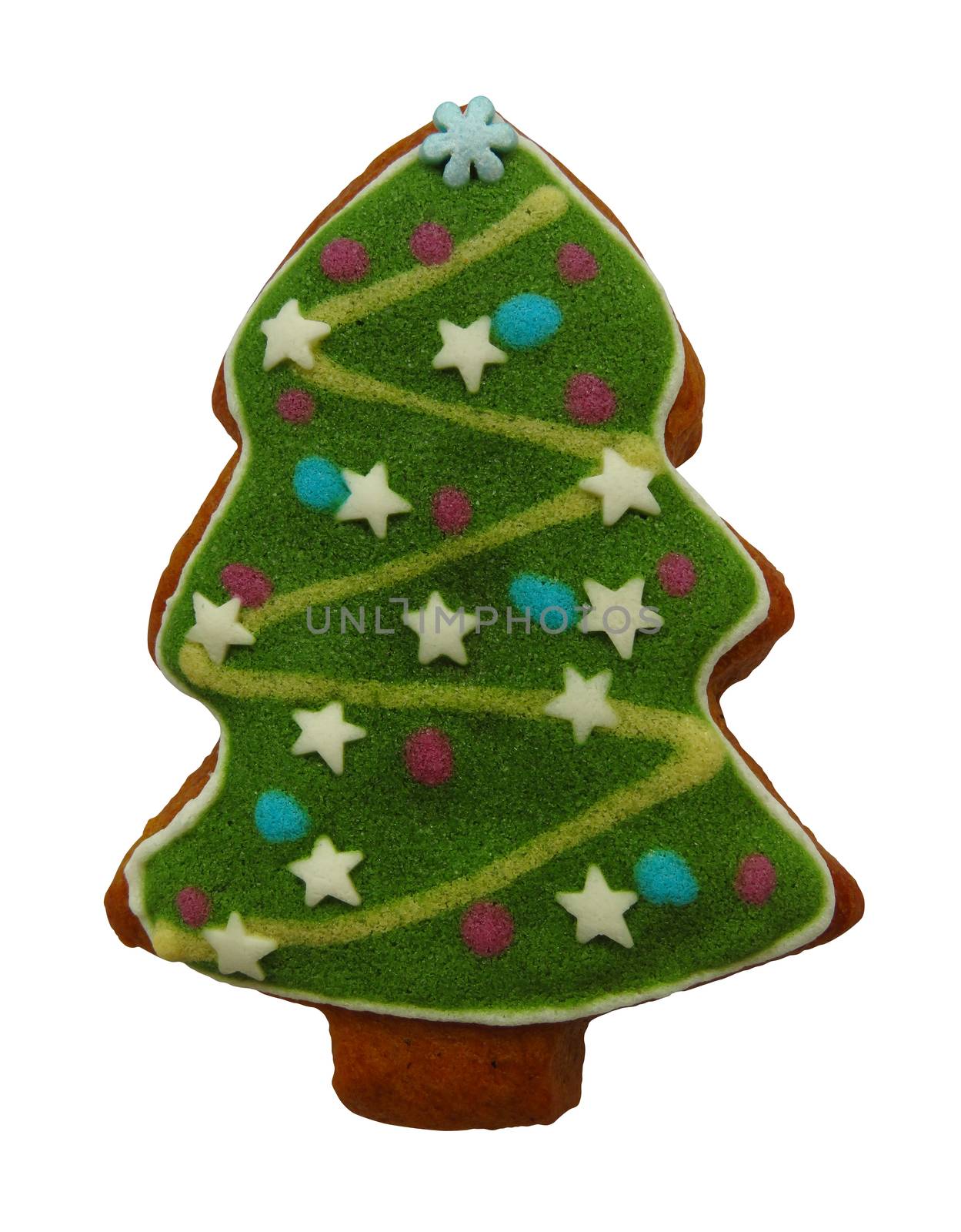 Homemade cookie in a shape of a christmas tree isolated on white with clipping path.