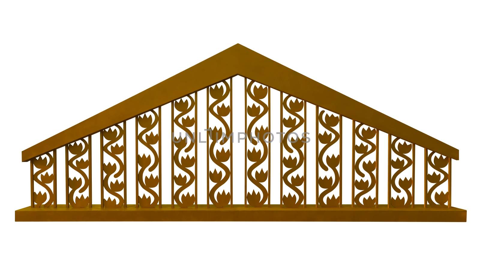 Golden decorative fence isolated on white background. Clipping Path included.