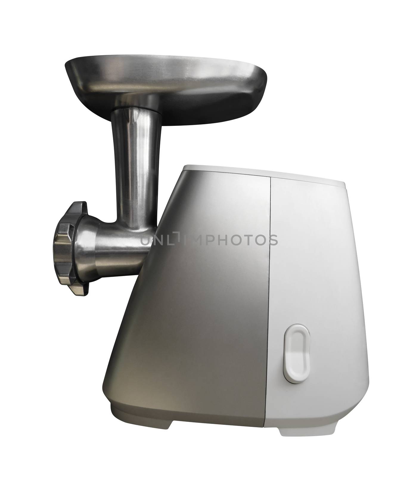 Electric meat grinder isolated on white. Clipping Path included.